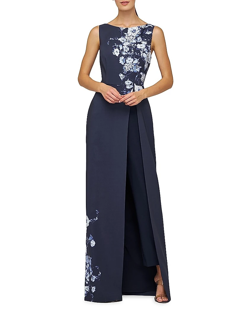 Esti Floral Stretch-Crêpe Walk-Thru Jumpsuit