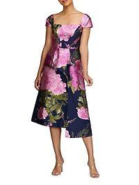 Blanca Floral Satin Sash Midi-Dress