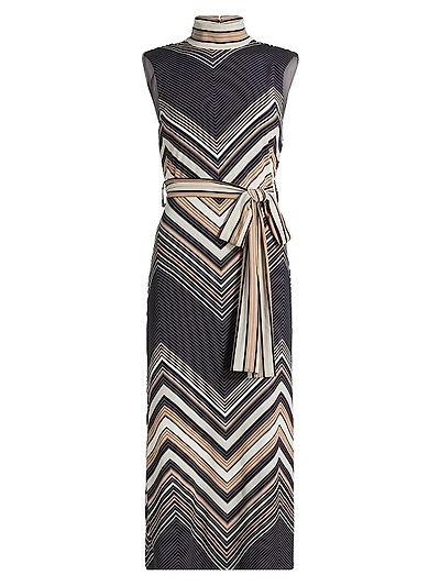 Karolina Chevron-Print Sleeveless Midi Dress
