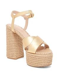 Bebe Leather & Raffia Platform Sandals