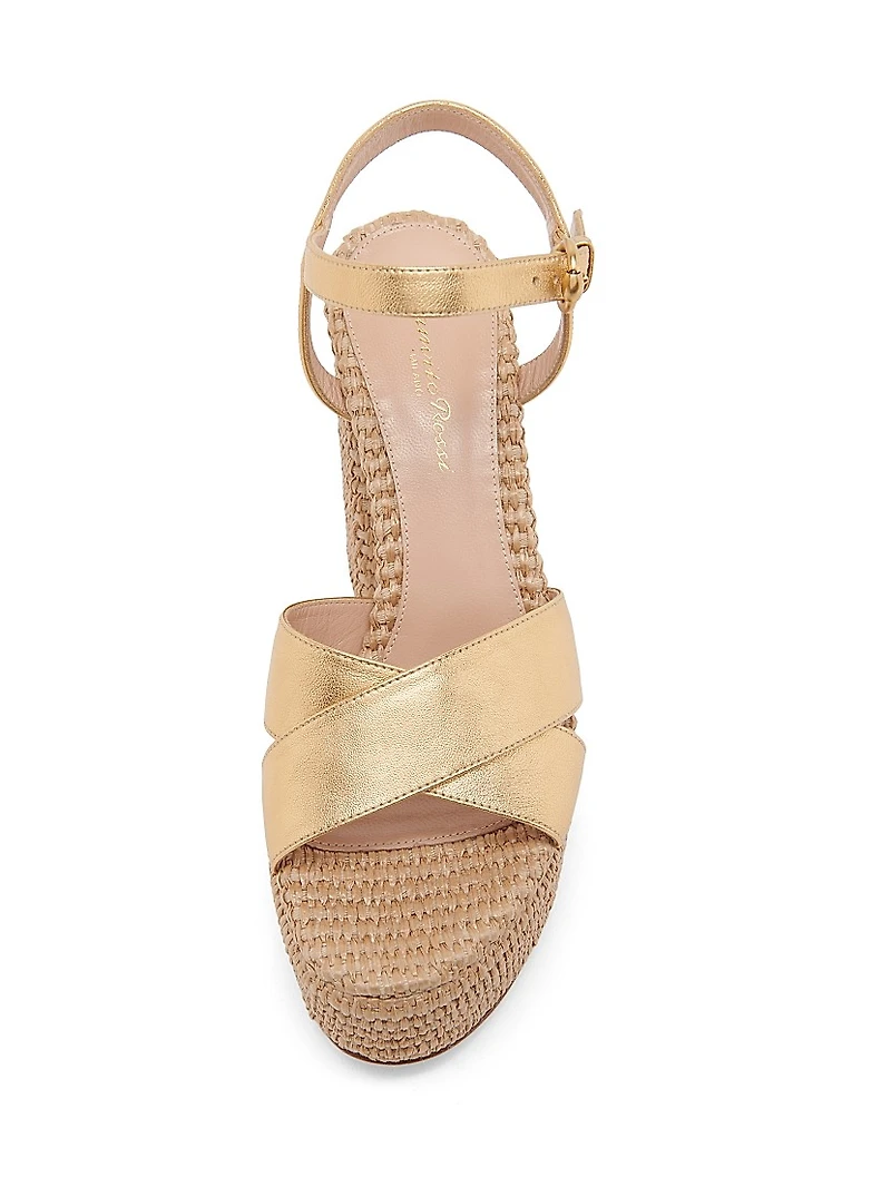 Bebe Leather & Raffia Platform Sandals