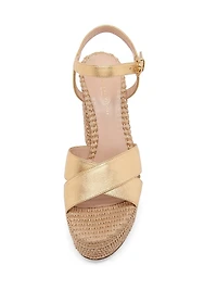 Bebe Leather & Raffia Platform Sandals