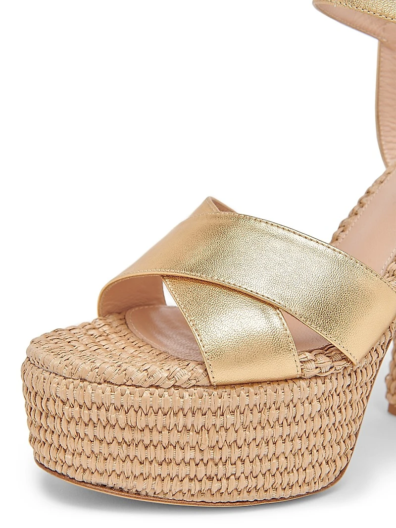 Bebe Leather & Raffia Platform Sandals