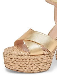 Bebe Leather & Raffia Platform Sandals