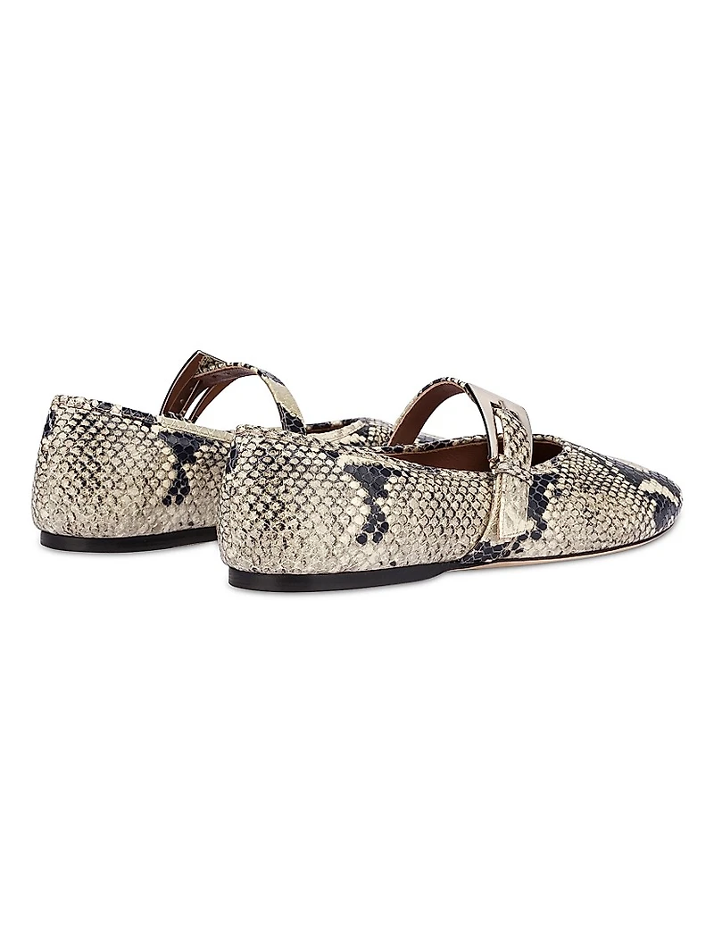 Sveva Python-Print Leather Ballet Flats
