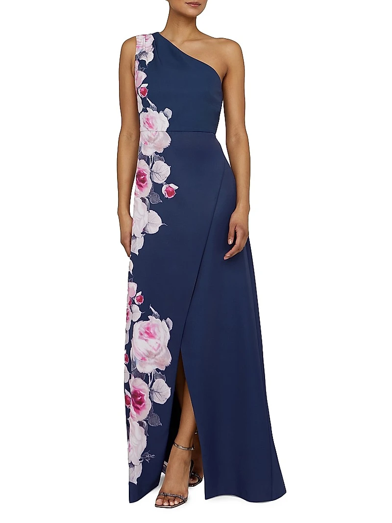 Carissa Floral One-Shoulder Gown
