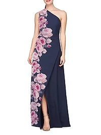 Carissa Floral One-Shoulder Gown