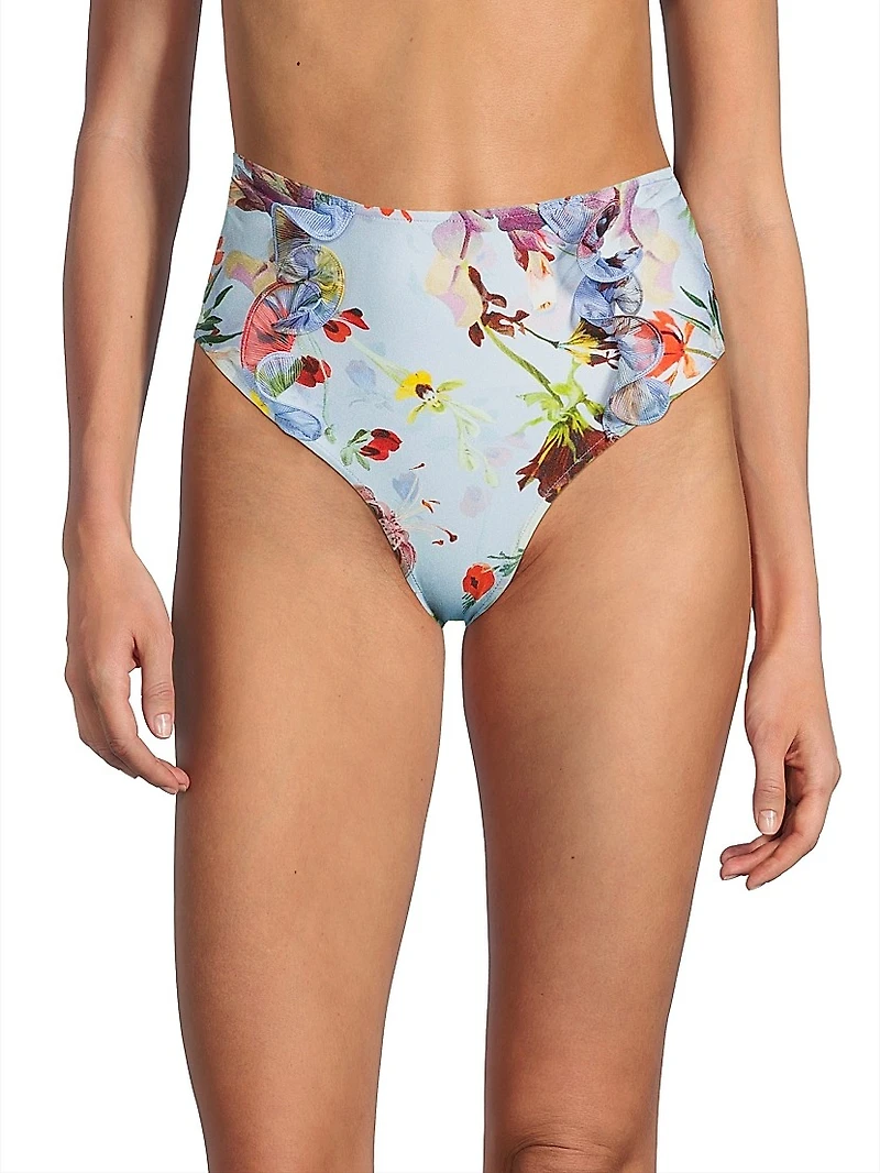 Lily Flower High-Waisted Bikini Bottom