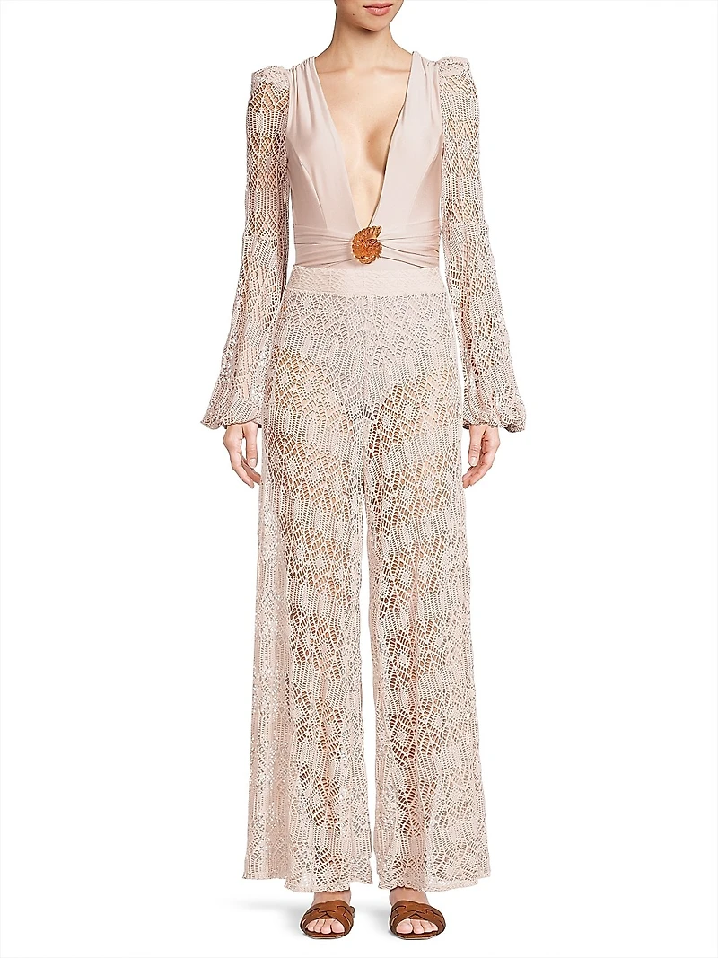 Seashell Lace Wide-Leg Beach Pants