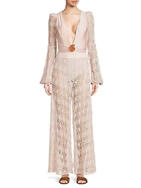 Seashell Lace Wide-Leg Beach Pants