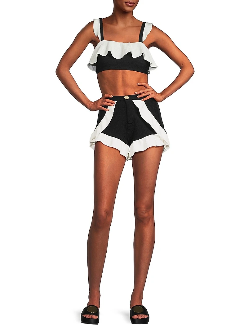 Merian Ruffle-Trim Knit Shorts