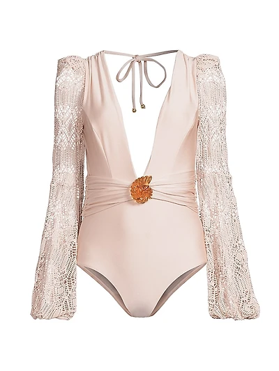 Seashell Plunging V-Neck Swimsuit