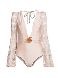 Seashell Plunging V-Neck Swimsuit