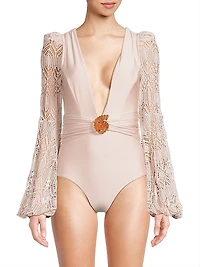 Seashell Plunging V-Neck Swimsuit