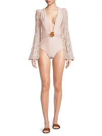 Seashell Plunging V-Neck Swimsuit