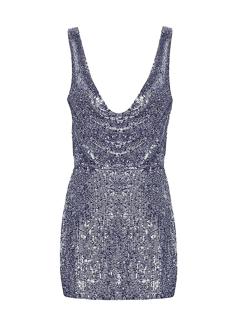 Lydia Sequined Silk Cowlneck Minidress