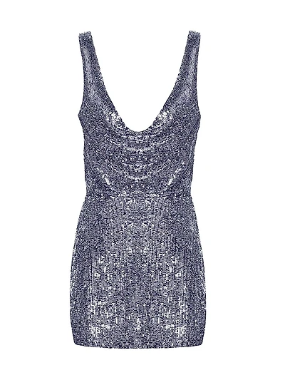 Lydia Sequined Silk Cowlneck Minidress