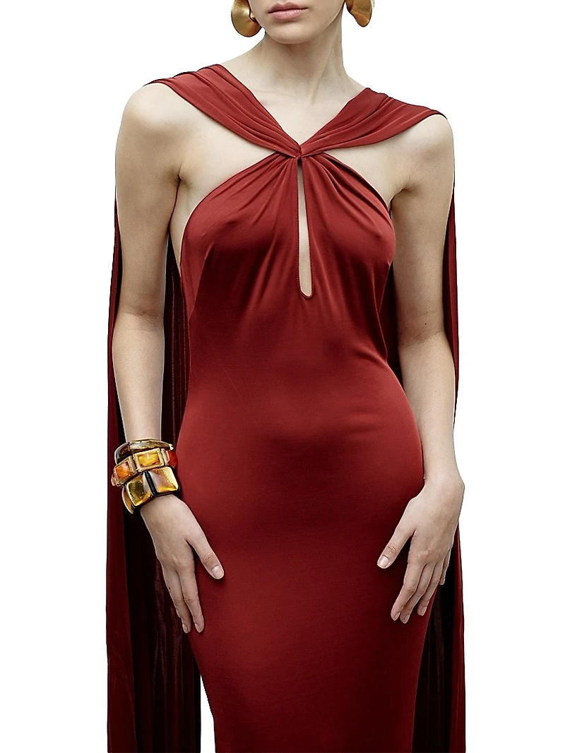 Maia Shoulder Drape Column Gown