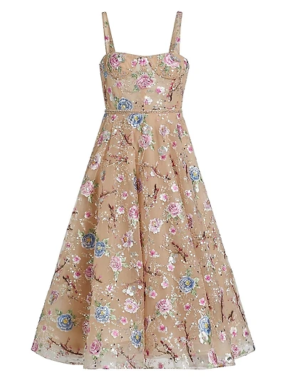 Mademoiselle Embroidered Floral Midi-Dress