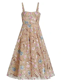 Mademoiselle Embroidered Floral Midi-Dress