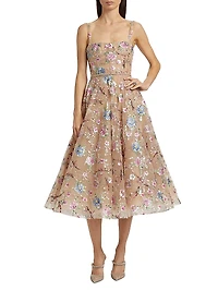 Mademoiselle Embroidered Floral Midi-Dress