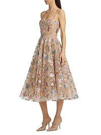 Mademoiselle Embroidered Floral Midi-Dress