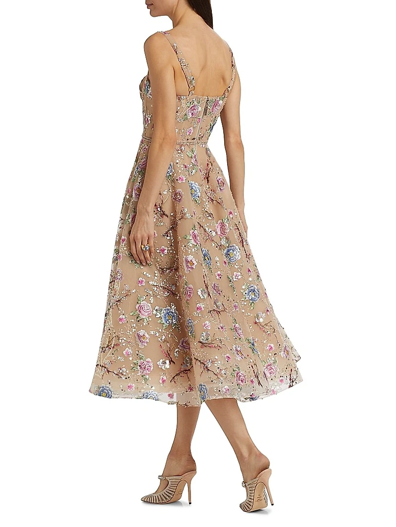 Mademoiselle Embroidered Floral Midi-Dress