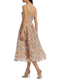 Mademoiselle Embroidered Floral Midi-Dress
