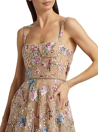 Mademoiselle Embroidered Floral Midi-Dress