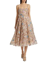 Mademoiselle Embroidered Floral Midi-Dress
