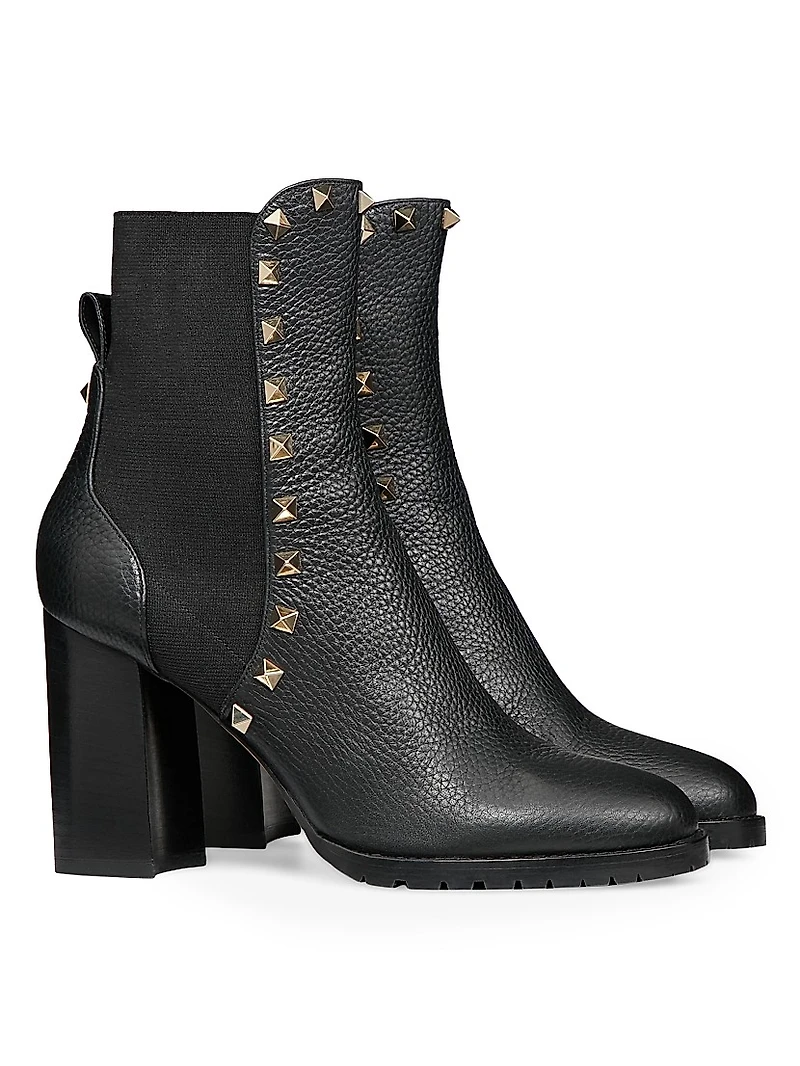 Rockstud 80MM Grainy Calfskin Ankle Boots