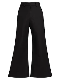 Piped Cotton Cropped Flared Pants
