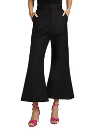 Piped Cotton Cropped Flared Pants