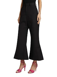 Piped Cotton Cropped Flared Pants