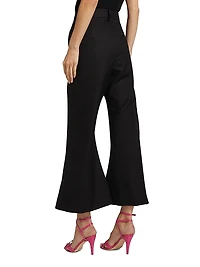 Piped Cotton Cropped Flared Pants