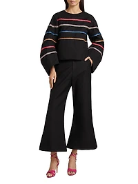 Piped Cotton Cropped Flared Pants