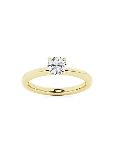 14K Yellow Gold & Round Natural Diamond Solitaire Ring/0.75-2.00 TCW