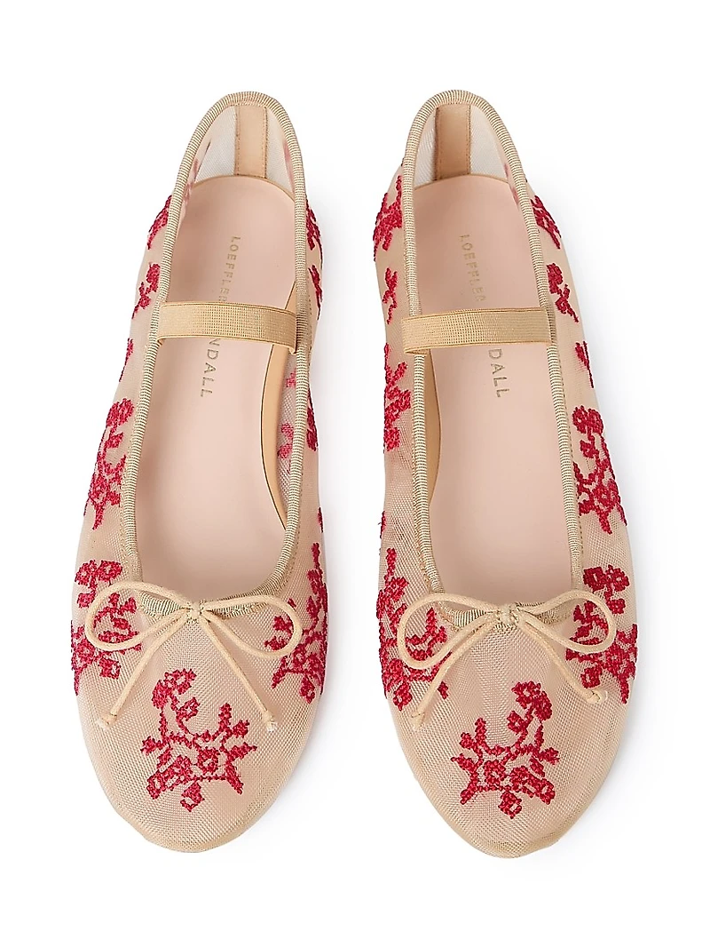 Leonie Topstitched Mesh Ballet Flats