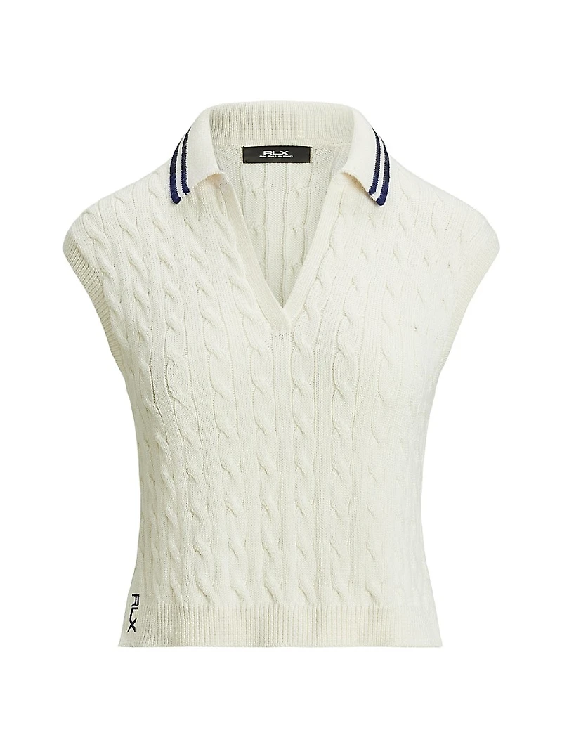 Cotton-Blend Cable-Knit Polo Sweater