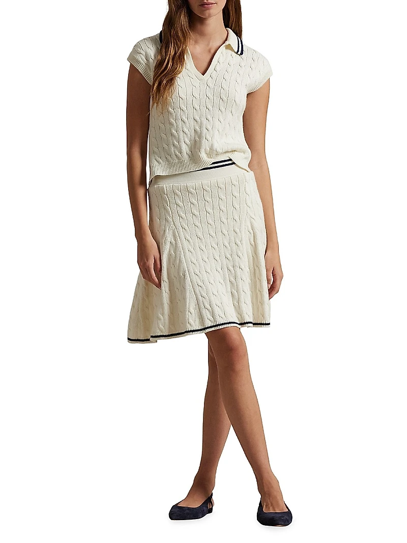 Cotton-Blend Cable-Knit Polo Sweater