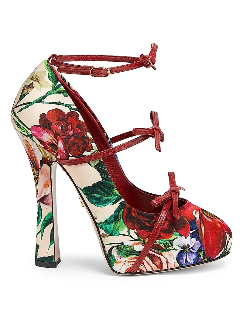 125MM Floral Satin Platform Slingback Pumps