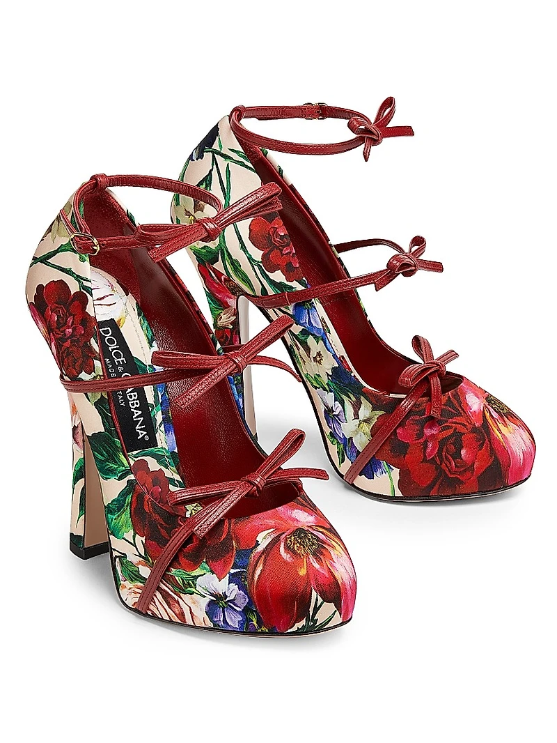 125MM Floral Satin Platform Slingback Pumps