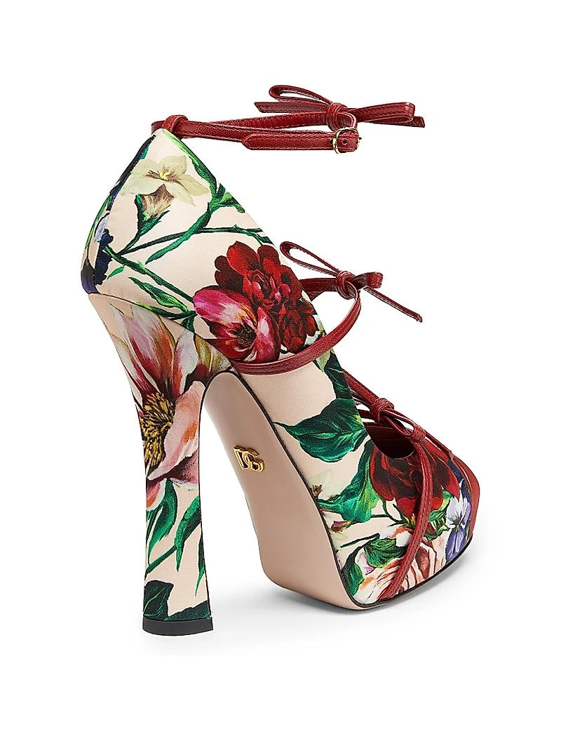 125MM Floral Satin Platform Slingback Pumps