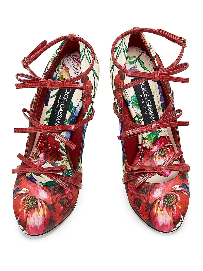 125MM Floral Satin Platform Slingback Pumps