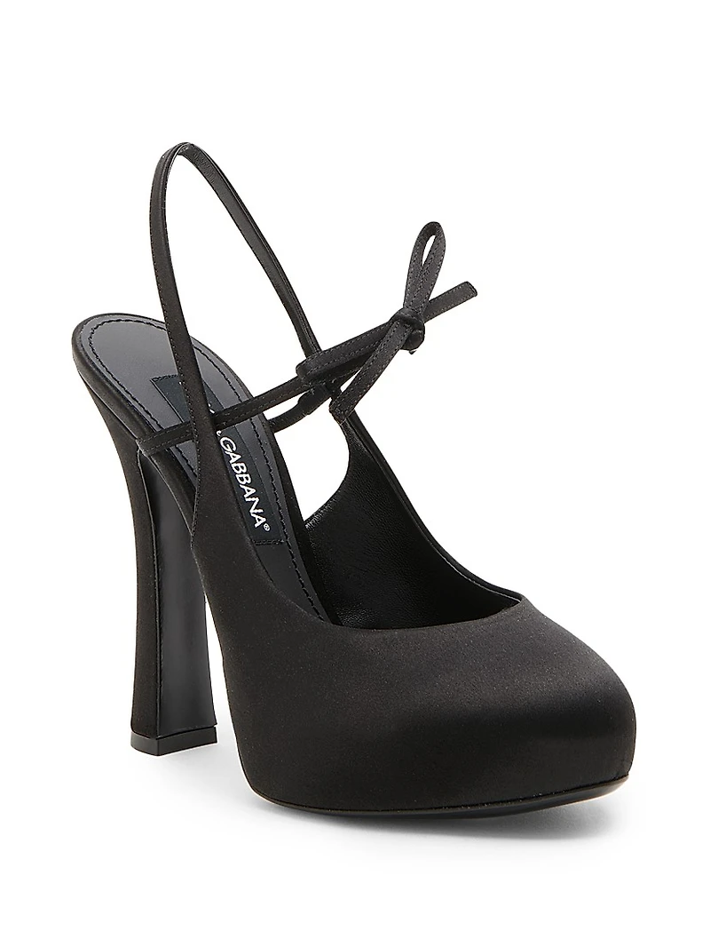125MM Satin Slingback Platform Pumps