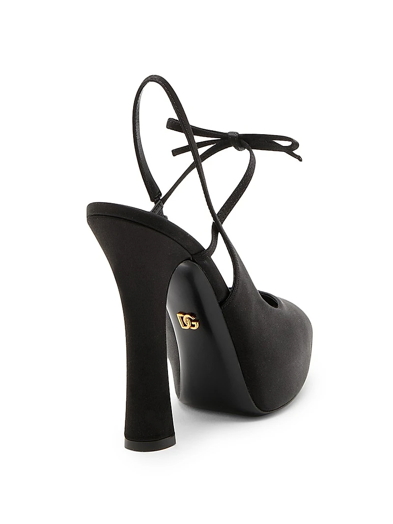 125MM Satin Slingback Platform Pumps