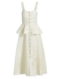 Lace Linen-Cotton Peplum Midi-Dress