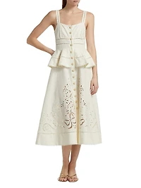 Lace Linen-Cotton Peplum Midi-Dress