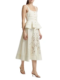 Lace Linen-Cotton Peplum Midi-Dress