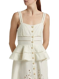 Lace Linen-Cotton Peplum Midi-Dress